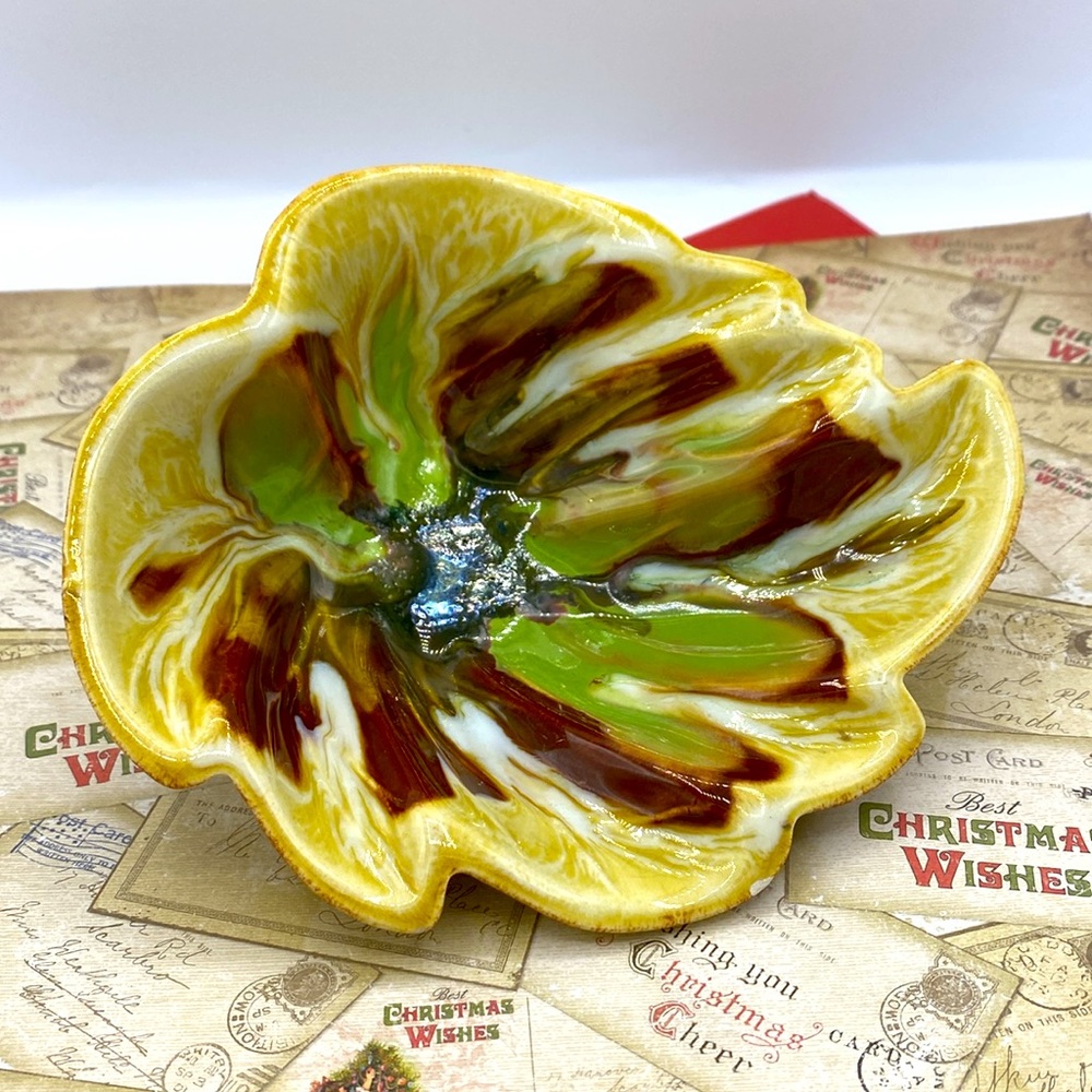 Handmade Pottery Leaf Dish. Great Fall Colors!! - Picture 2 of 5